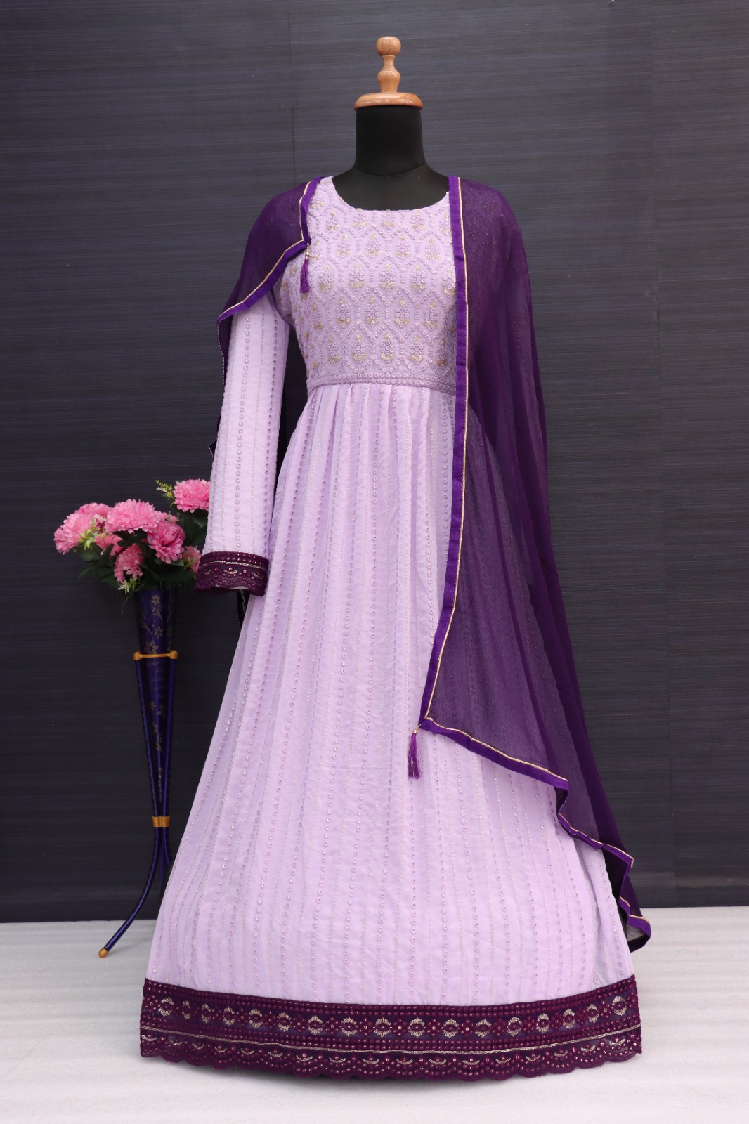 LILAC Nayra Cut Style Designer Shalwar Kameez Palazzo Suit Pakistani Indian Wedding Party Wear Heavy Embroidery Worked Long Anarkali Style Dresses
